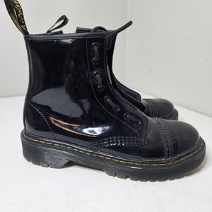 Dr. Martens Youth Sinclair Bex Patent Leather Boot Black, Zipper Lace Up Kids 3